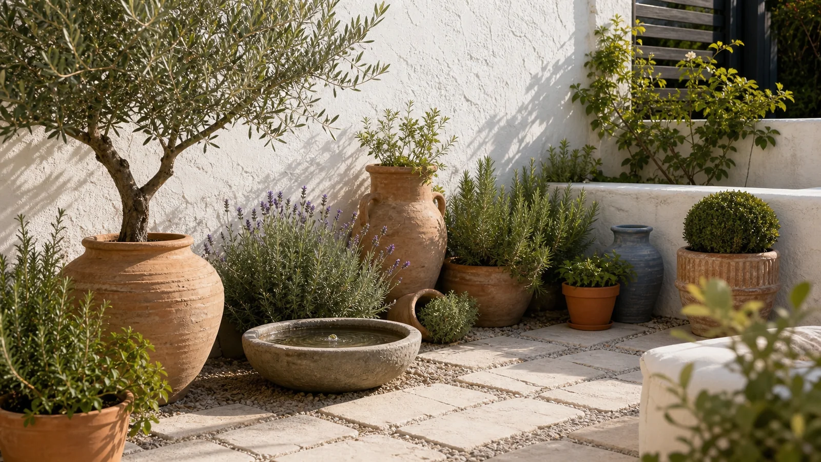 Grecian Gardens for Calm, Sunlit Outdoor Rooms